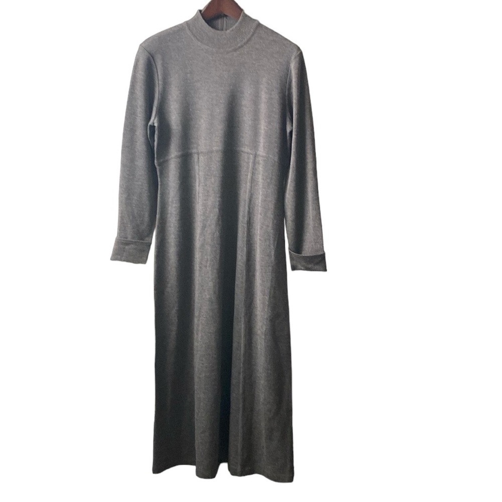 Vintage Nina Patrick 1980's Wool Blend Gray Long Sleeved Mock Neck Dress Size L